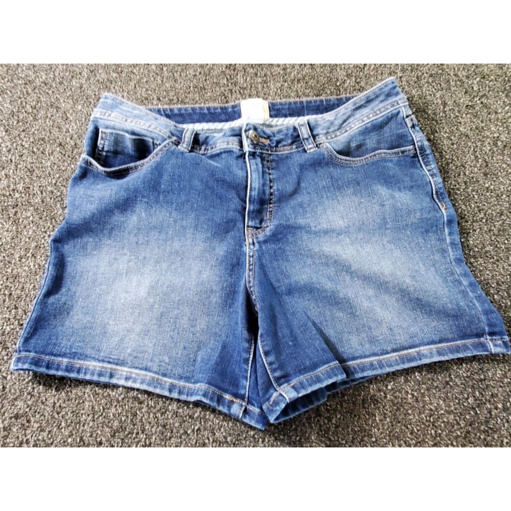 St John Bay Denim 4" Shorts Women's Size 12 Blue Midrise Stretch Medium Wash